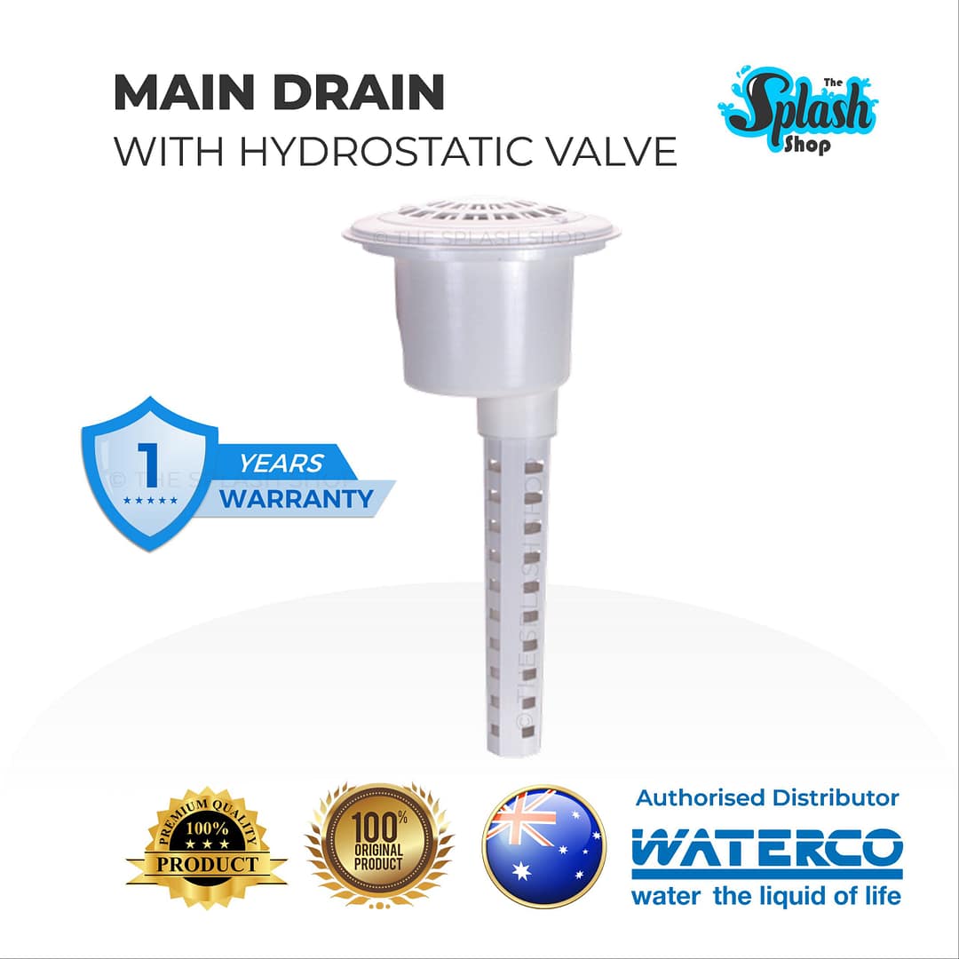 WATERCO Main Drain with Valve and Stem - White
